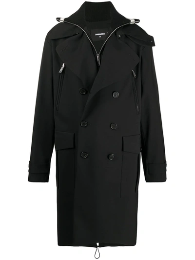 Dsquared2 Black Wool Double Breast Trench Coat