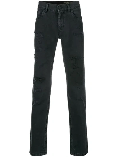Dolce & Gabbana Distressed Jeans In Black Cotton Denim