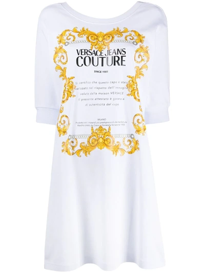 Versace Jeans Couture Cotton Dress With Front Print In White