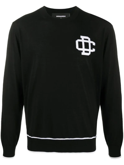Dsquared2 Black Wool Sweatshirt With White Inserts