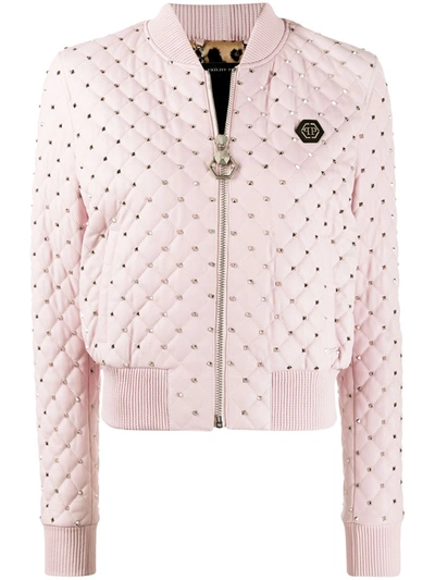 Philipp Plein Studded Bomber Jacket In Pink