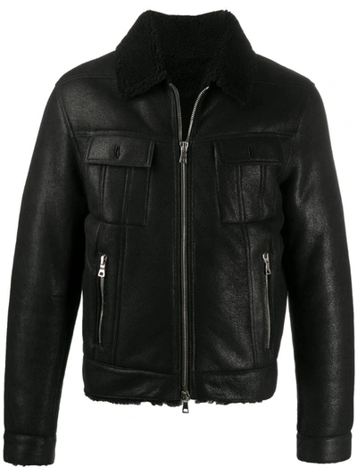 Balmain Shearling-lining Leather Jacket In Black