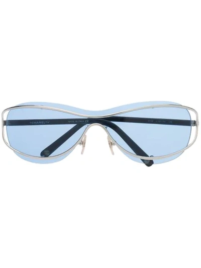 Pre-owned Chanel Oval-frame Rimless Sunglasses In Blue