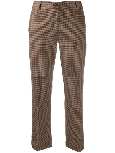 Semicouture Checked Cropped Trousers In Brown
