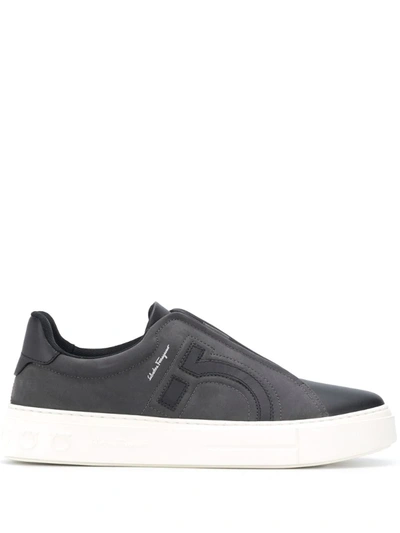 Ferragamo Leather Tasco Slip-on Sneakers In Black