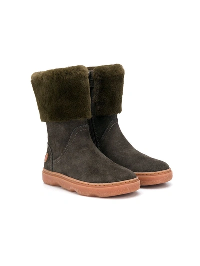 Camper Kids' Calf-length Fur-detail Boots In Green