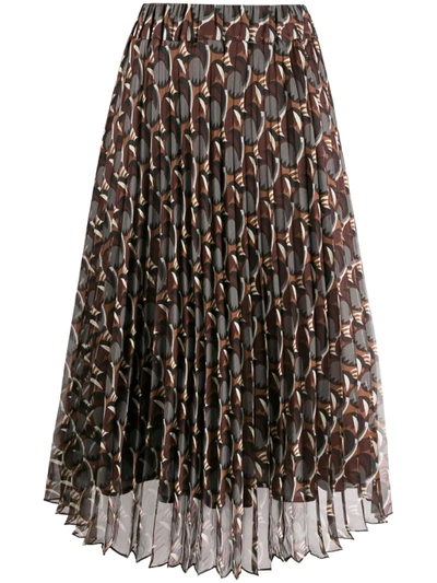 P.a.r.o.s.h Pleated Geometric Print Skirt In Brown