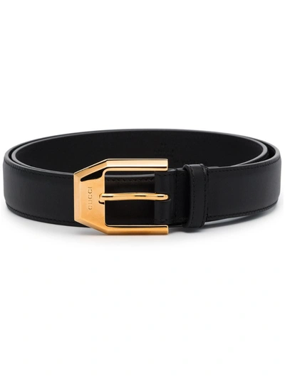 Gucci Engraved-buckle Leather Belt In Black