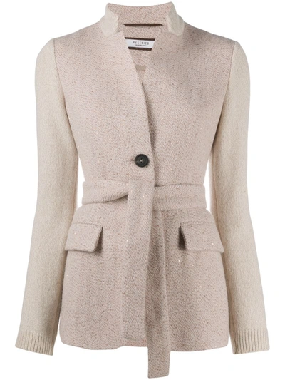 Peserico Belted Knit Blazer In Pink