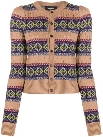 Dsquared2 Fair Isle-style Knitted Cardigan In Brown