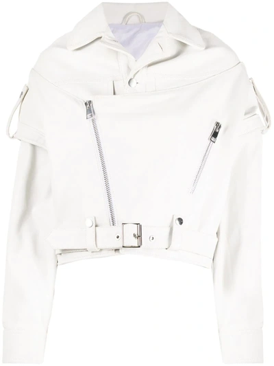 Manokhi Deconstructed Leather Jacket In White