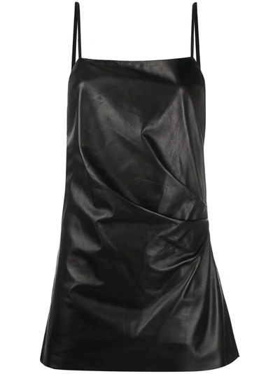 Manokhi Ruched Leather Mini Slip Dress In Black