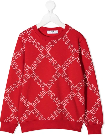 Msgm Kids' Logo Cotton Sweatshirt In Red