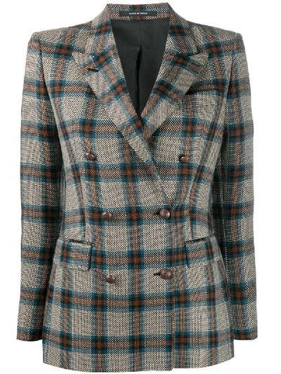 Tagliatore Tartan Double-breasted Blazer In Brown