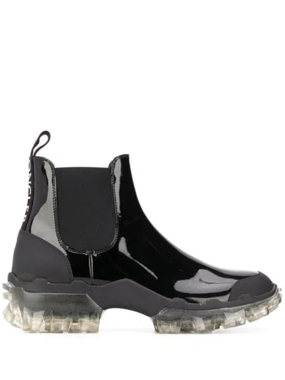Moncler Hanya Patent-leather Chelsea Rain Boots In Black