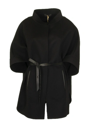 Loro Piana Belted Leather-trimmed Cashmere Cape In Black