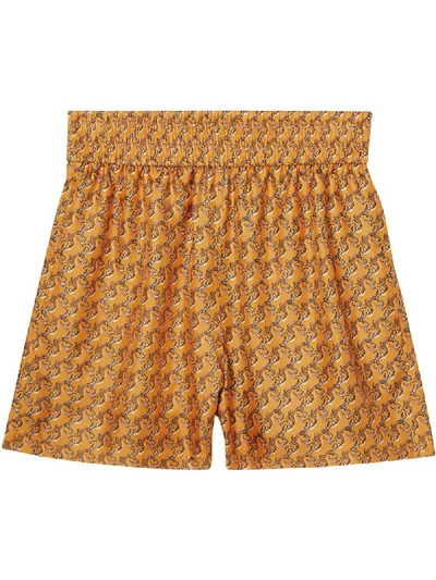 Burberry Silk Unicorn Print Shorts In Orange