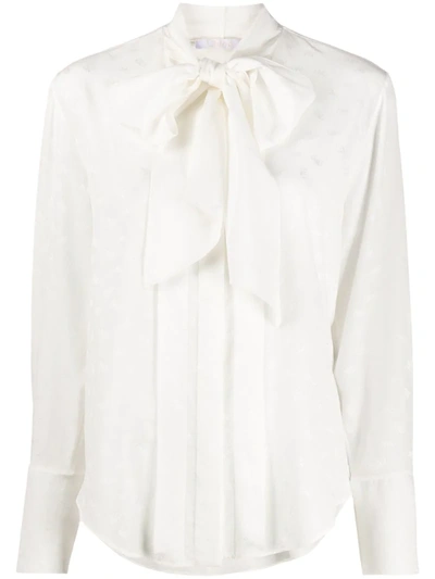 Chloé Scarf Detail Silk Jacquard Shirt In White