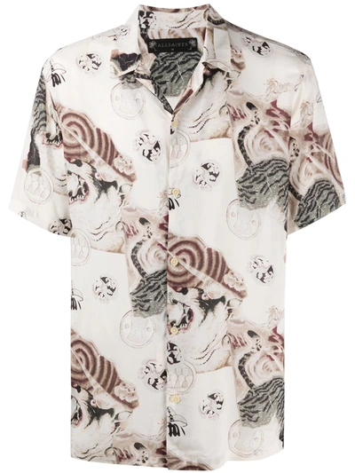 Allsaints Akita Short Sleeve Button-up Camp Shirt In Ecru