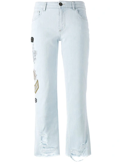 Mr & Mrs Italy Embellished Multi-patch Jeans In Blue