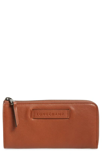Longchamp 3d Leather Wallet In Cognac