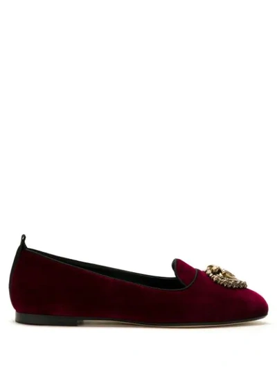 Dolce & Gabbana Devotion Velvet Ballerina Shoes In Red/black