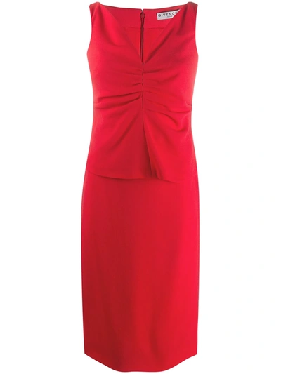 Givenchy Silk-wool Mix Ruched Front V-neck Dress In Red