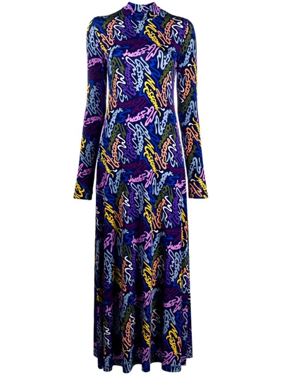 M Missoni Logo-print Mock-neck Maxi Dress In Blue