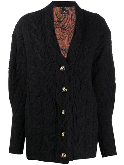 Etro Cable-knit Cardigan In Black
