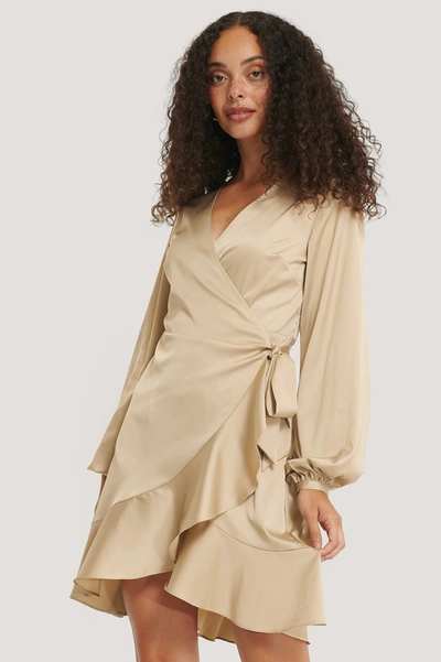 Na-kd Reborn Satin Overlap Midi Dress - Beige | ModeSens