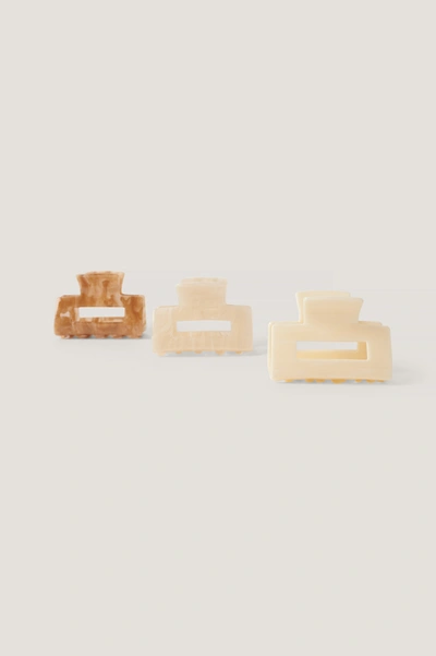 Na-kd 3-pack Mini Squared Hairclips - Multicolor In Beige/brown
