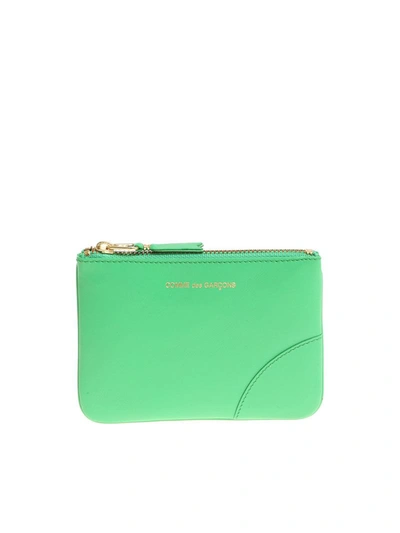 Comme Des Garçons Leather Classic Pouch In Green