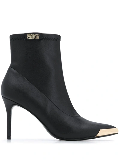 Versace Jeans Couture High Heels Ankle Boots In Black Leather