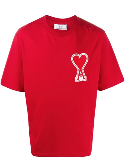 Ami Alexandre Mattiussi Oversize Ami De Cœur Patch T-shirt In Red