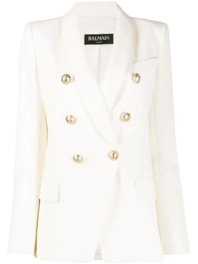 Balmain Double Breasted Structured Blazer In White