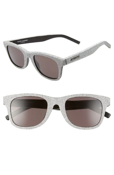 Saint Laurent 50mm Square Sunglasses In Shiny Black/ Glitter Silver