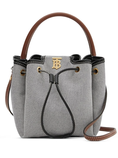 Burberry Monogram Motif Canvas And Leather Bucket Bag In Black