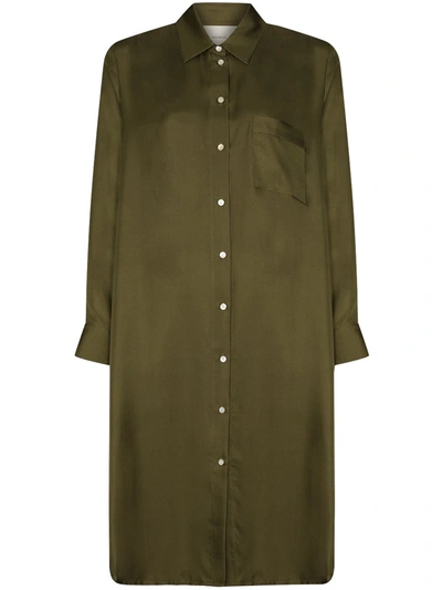 Asceno Oxford Olive Silk Twill Shirt Dress In Green