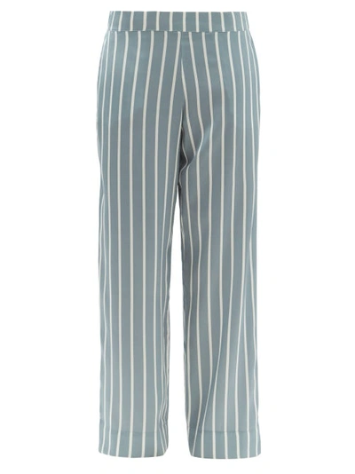 Asceno Womens Dust Blue Stripe London Striped Silk-satin Pyjama Bottoms S