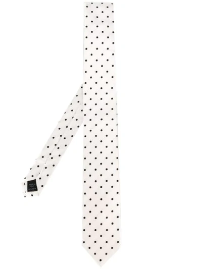 Dolce & Gabbana Polka Dot Embroidered Tie In White