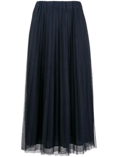 P.a.r.o.s.h Parallel Pleated Maxi Skirt In Dark Blue
