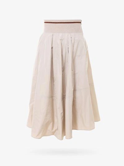 Brunello Cucinelli Stone Taffeta And Jersey Striped Waistband Skirt In Beige