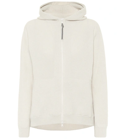 Brunello Cucinelli Ribbed-knit Cashmere Hoodie In White