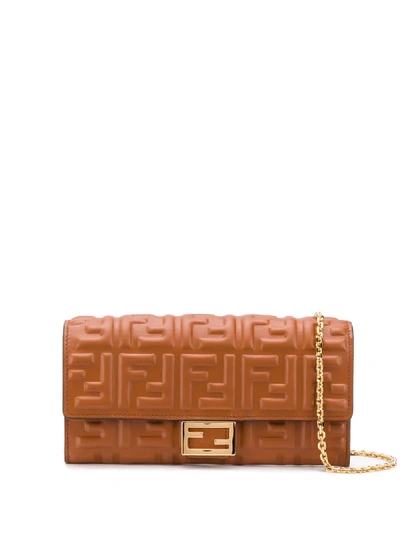 Fendi Baguette Continental Chain Wallet In Brown