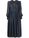 Fendi Shirred Denim Midi Dress In Blue
