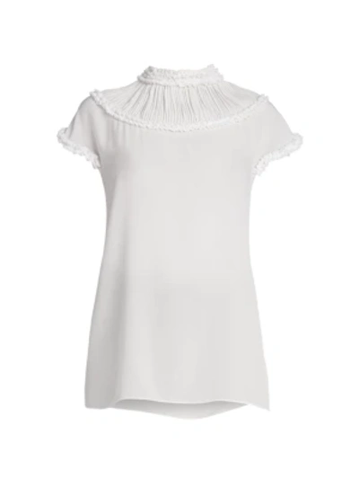 Fendi Washed Crepe De Chine Highneck Top In White