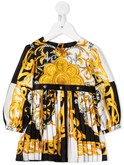 Young Versace Babies' Baroque-print Pleated Dress In Black