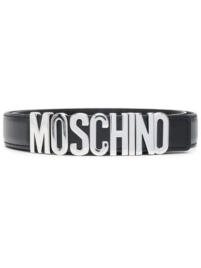 Moschino Logo扣环腰带 In Black