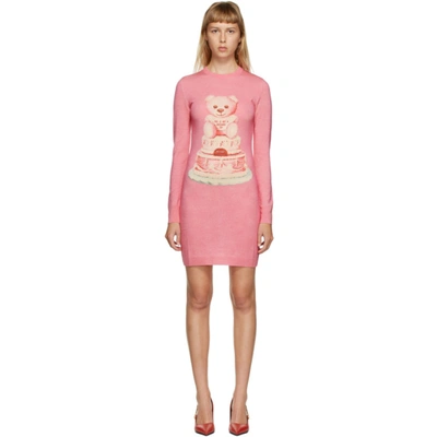 Moschino Couture Wool Blend Dress With Maxi Teddy Cake In Pink
