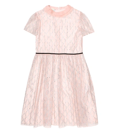 Gucci Kids' Gg Embellished Silk Tulle Dress In Pink